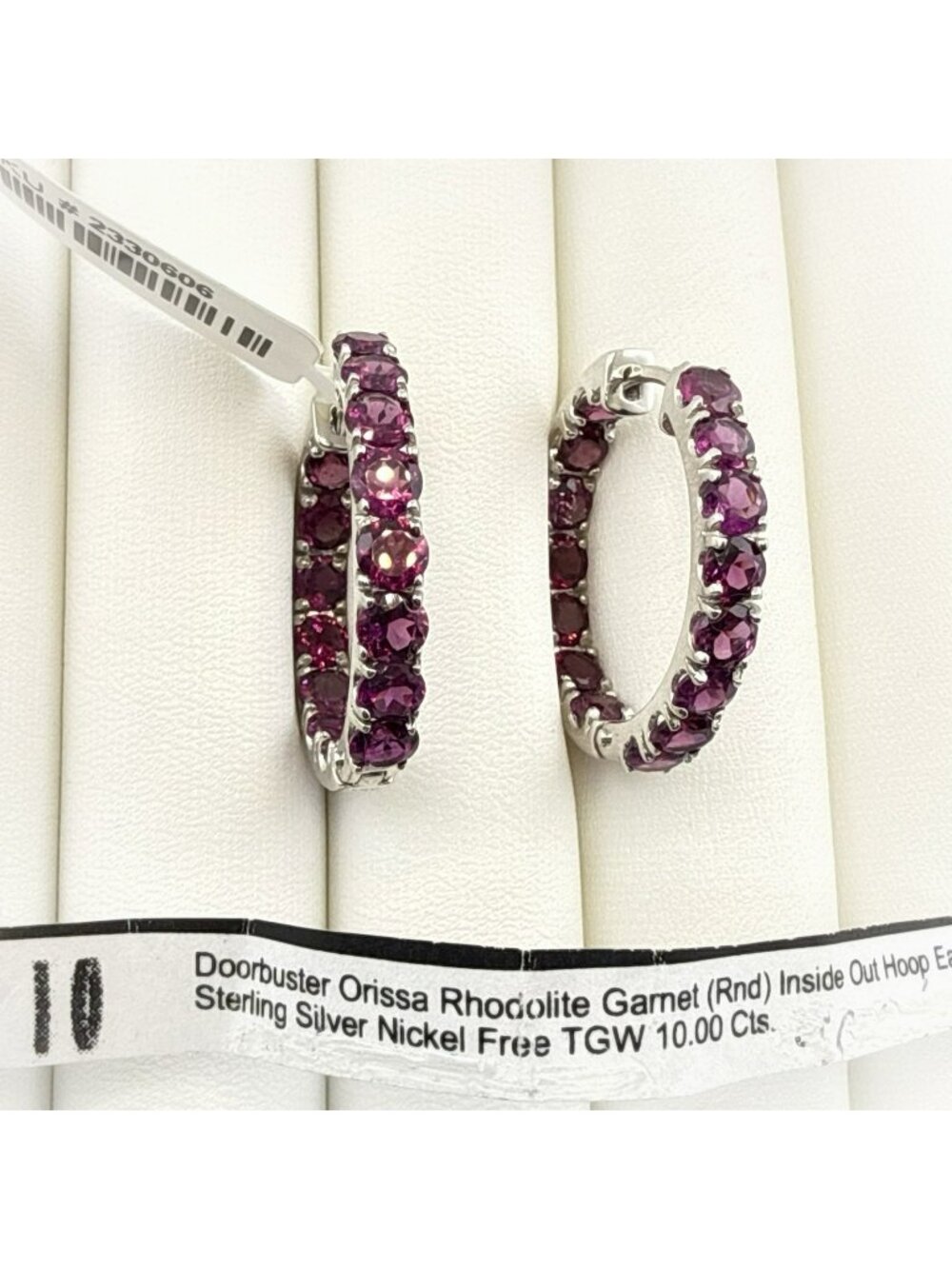 JTV Rhodolite Garnet Earrings Hoop Inside Out Sterling Silver 1" Pink Red Orissa